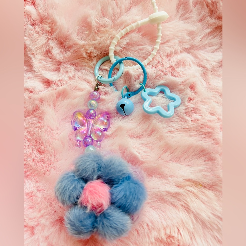 Buy 3 get 1 free❤️❤️Blue and Pink Pom Pom Keychain